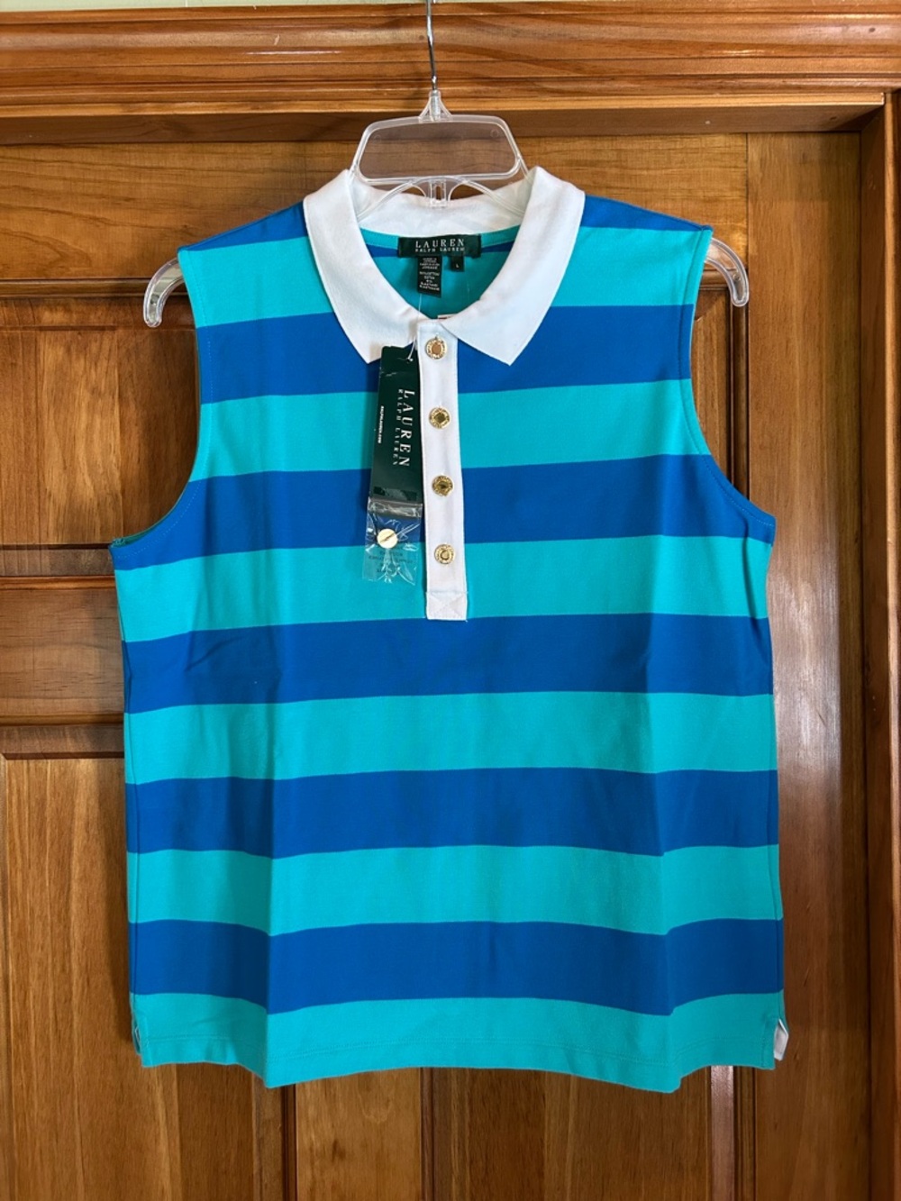 Lauren Ralph Lauren Sleeveless Polo Tank in Turquoise and Royal Blue Stripes